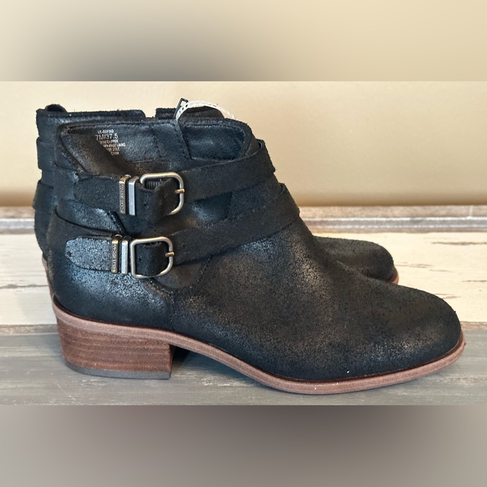 Lucky Brand‎ Womens  Befind Black Leather Buckle Ankle Boots Size 7M Moto Boot